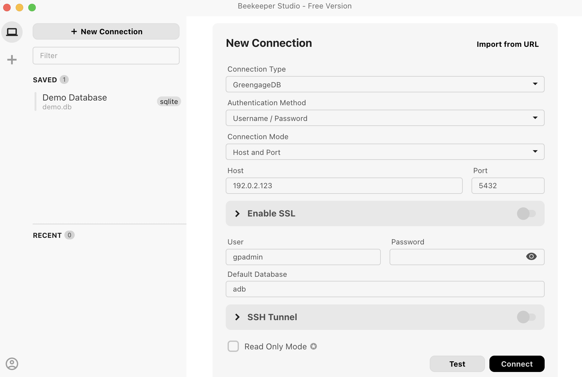 Connection settings