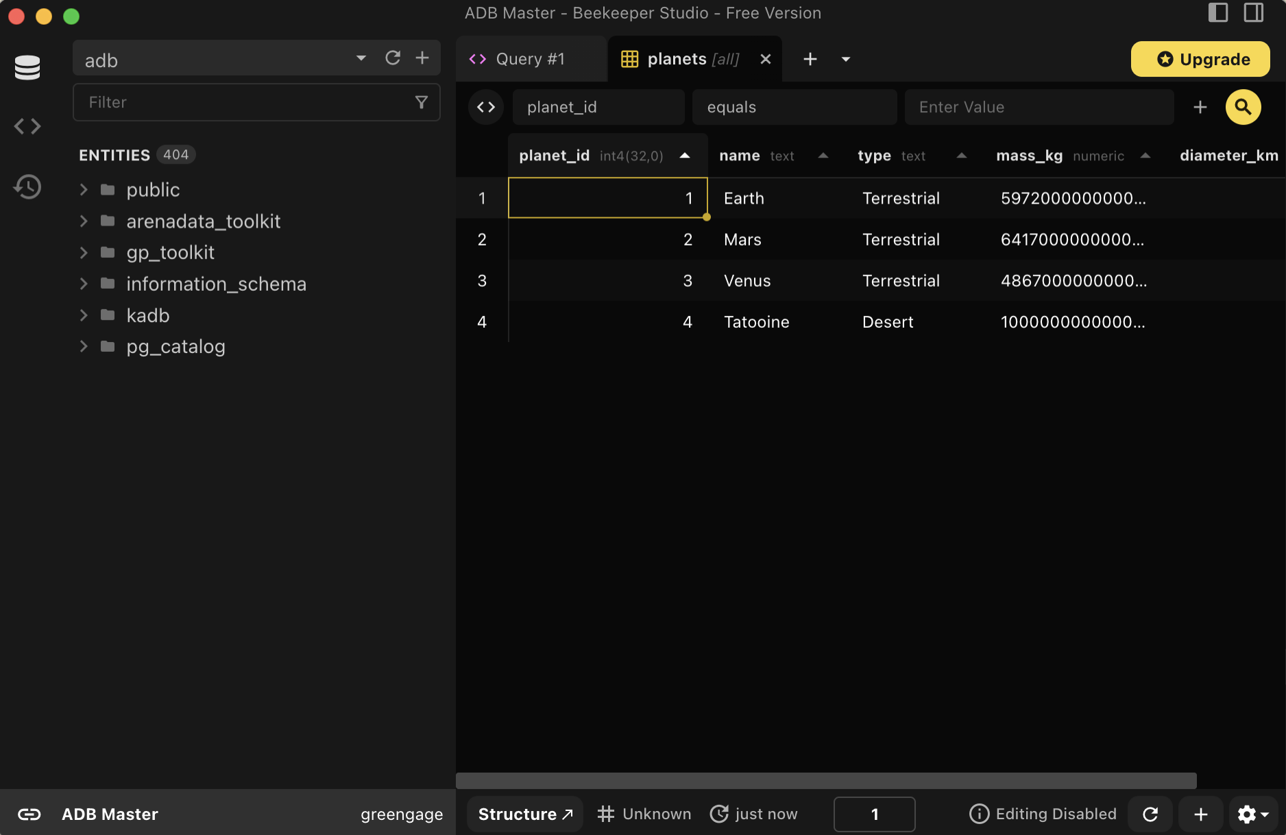 DB entities in Beekeeper Studio