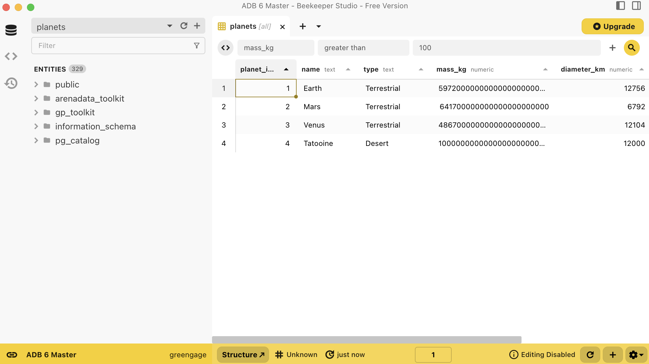 DB entities in Beekeeper Studio