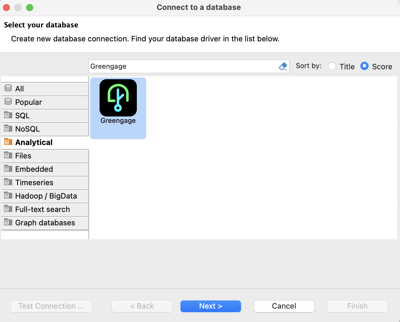 Select a database type
