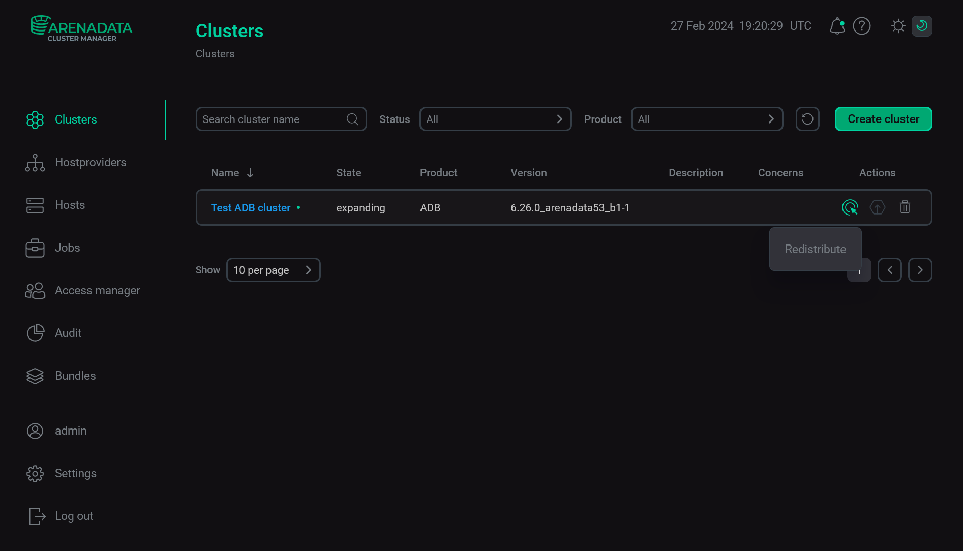 The ADB cluster has the expanding status