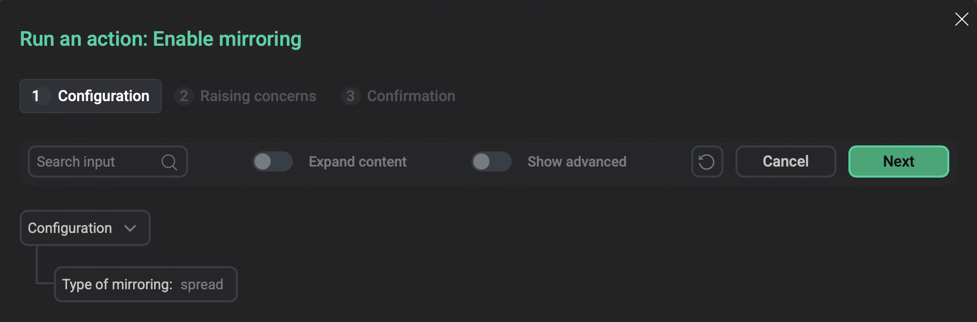 The Enable mirroring window