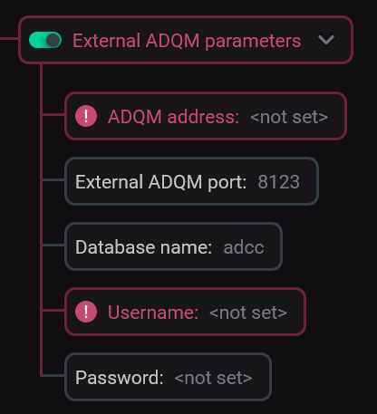 Parameters for connecting to the external ClickHouse DB