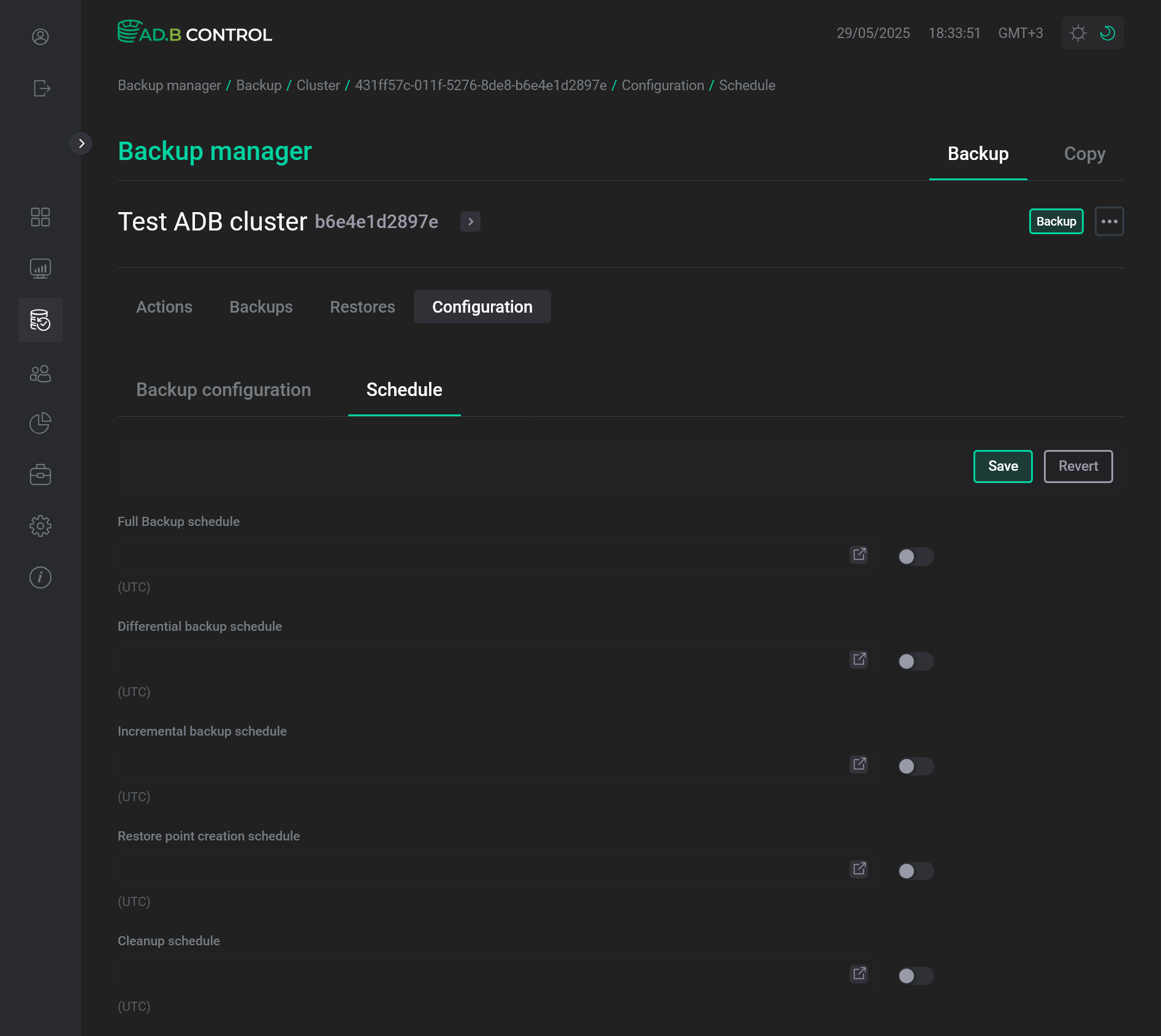 The Configuration → Schedule tab