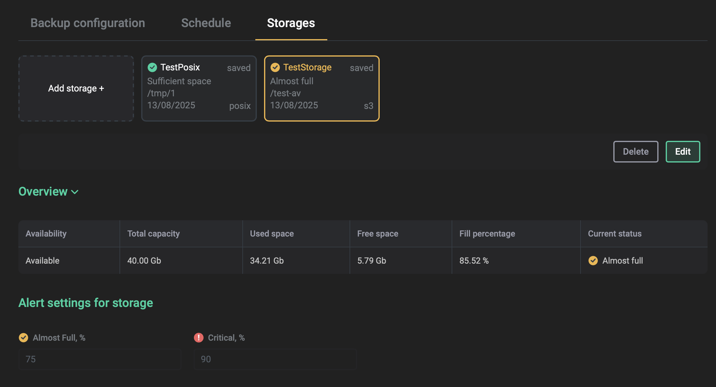 Storage status