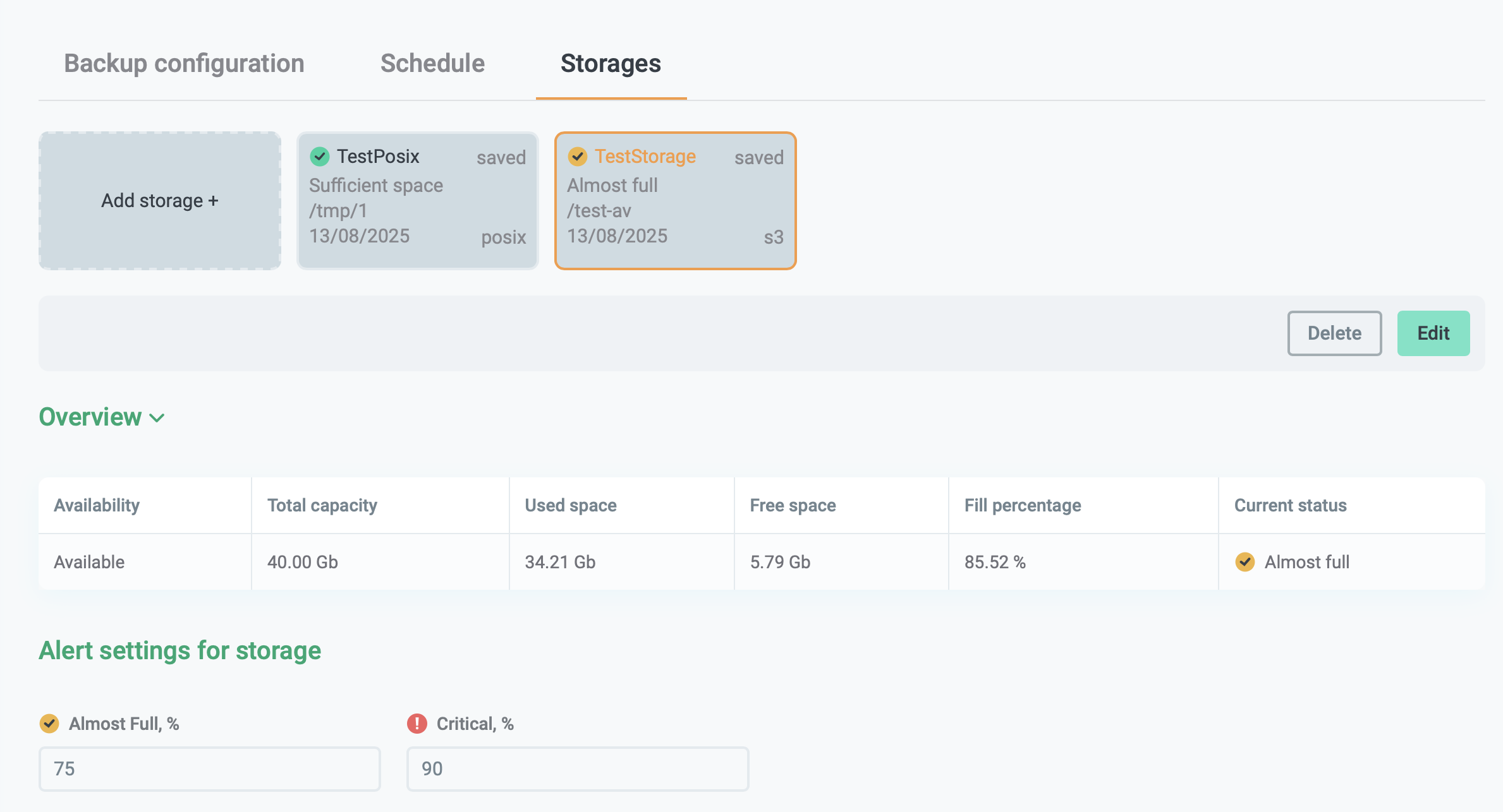Storage status