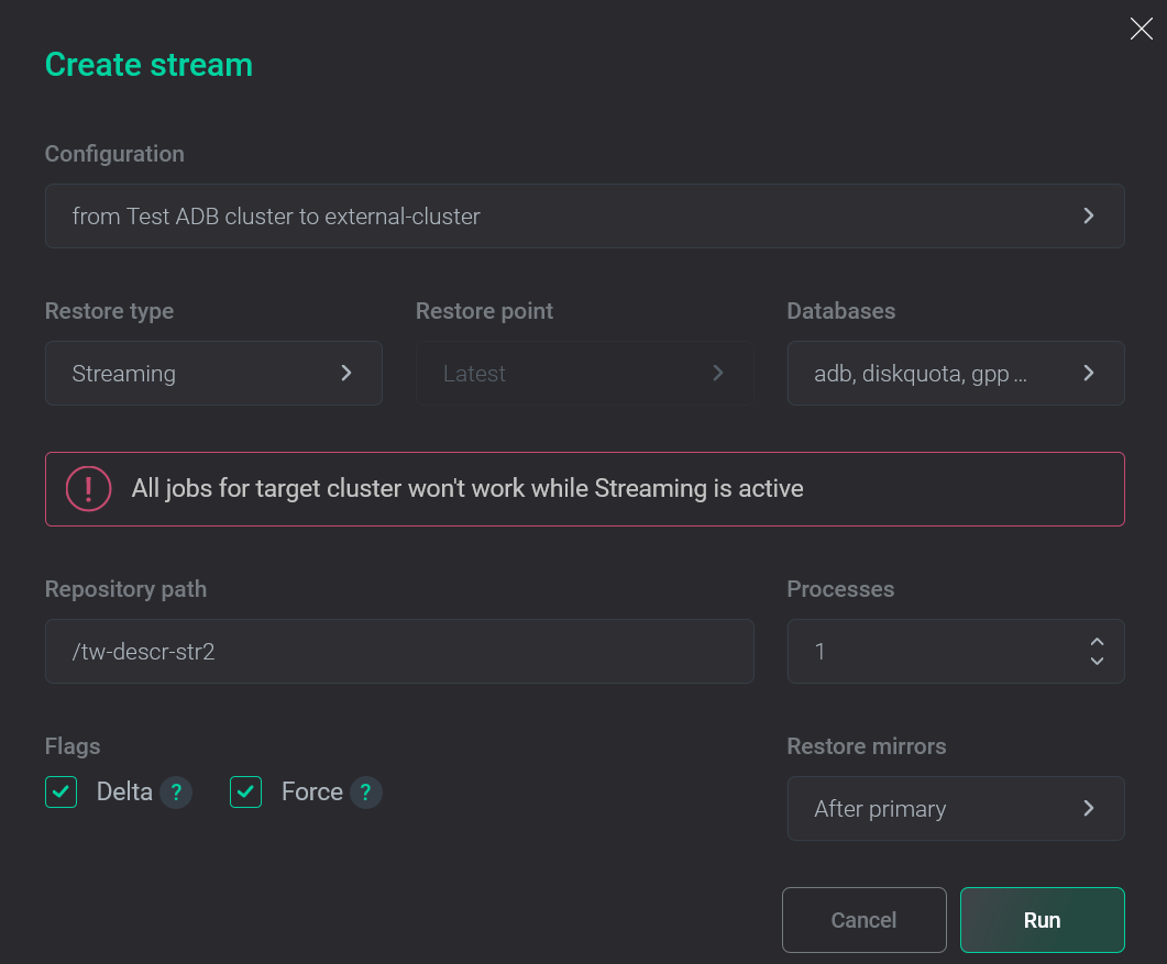 Stream configuration with the Streaming type