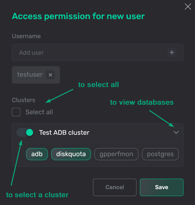 Select clusters and databases