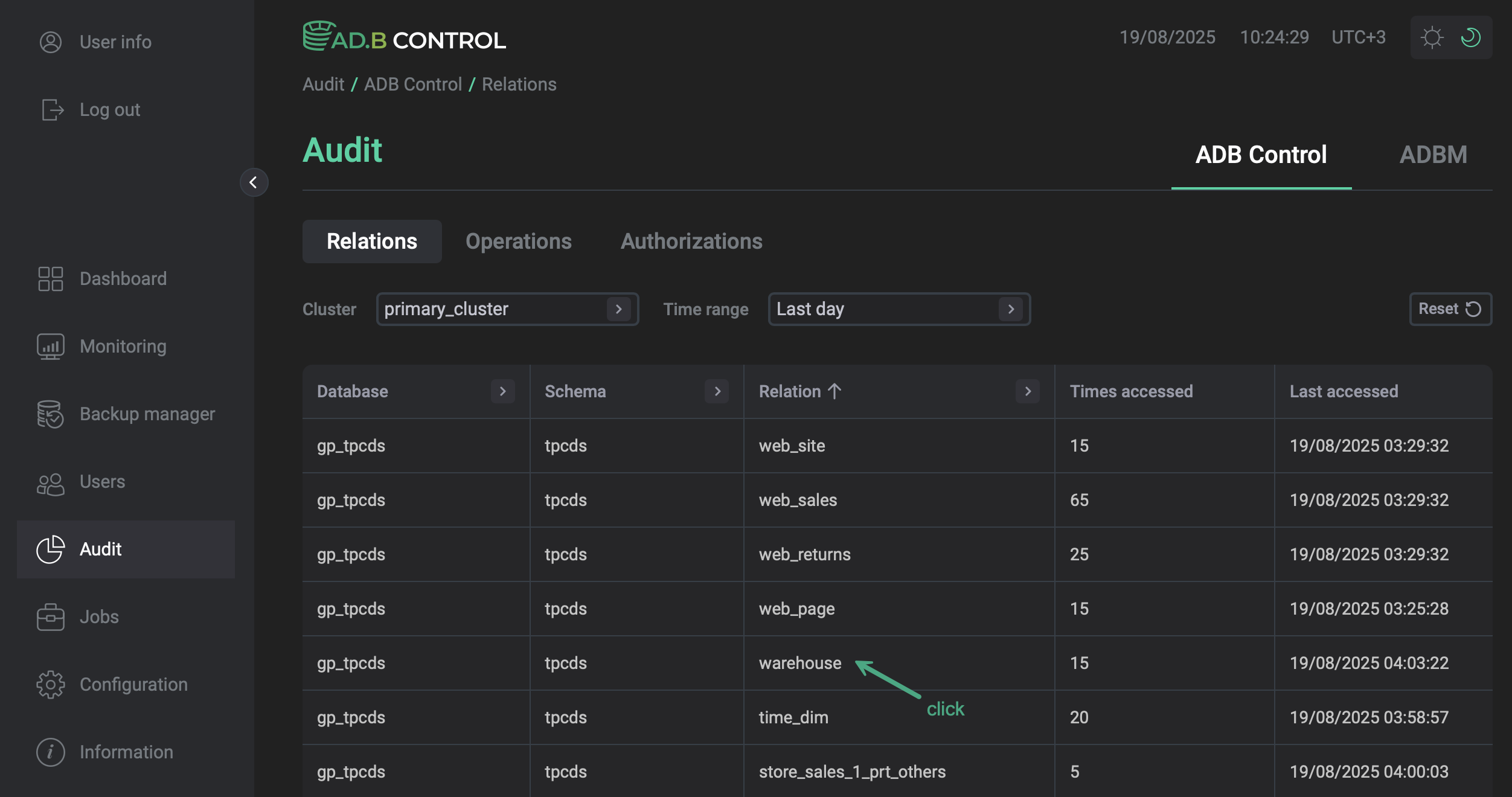 Switch to the relation audit details