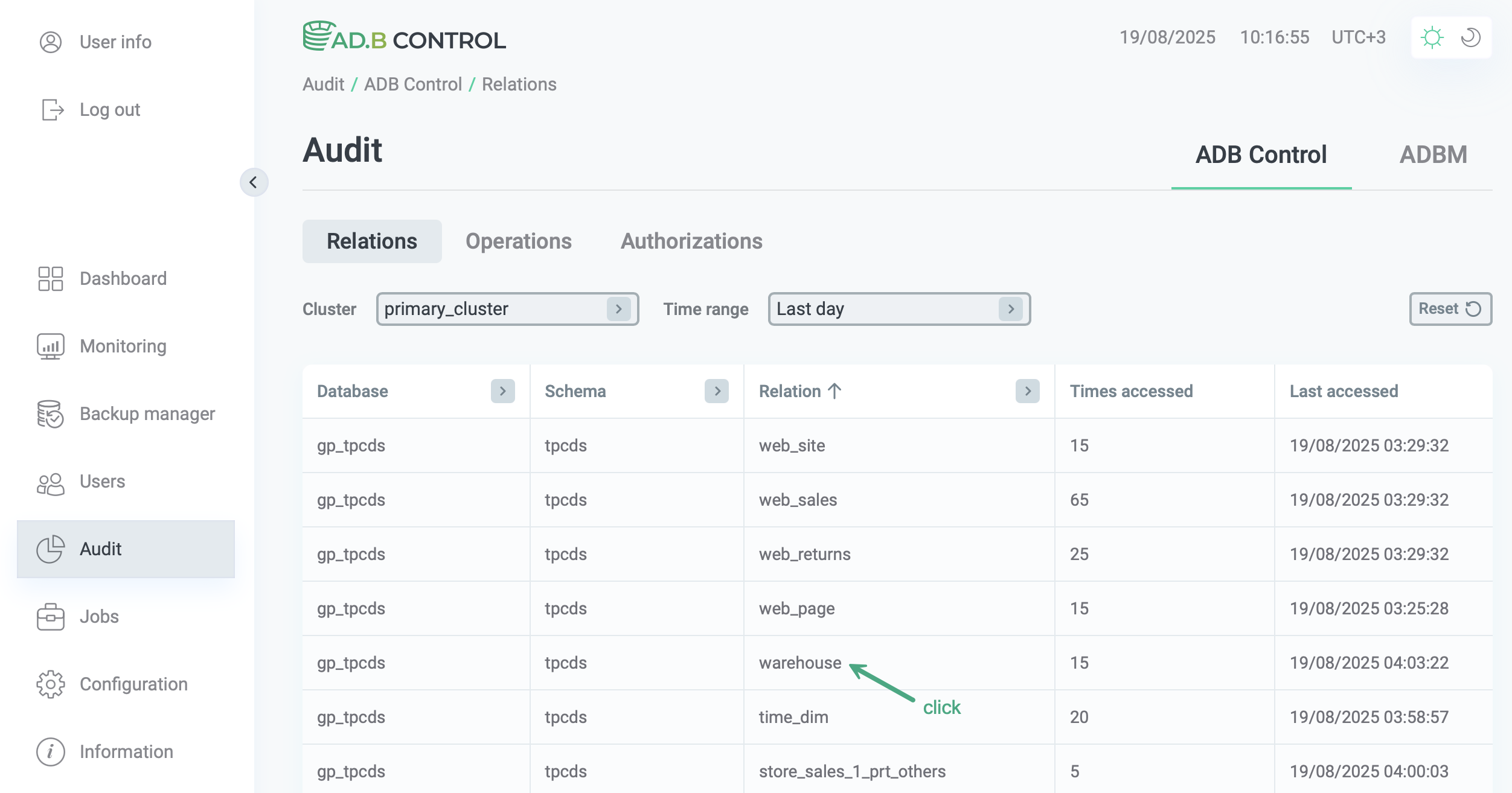 Switch to the relation audit details