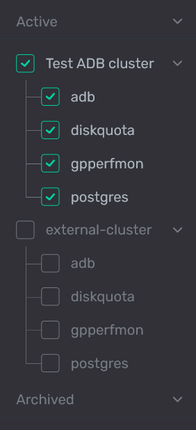 Filter by clusters and databases