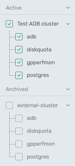 Filter by clusters and databases