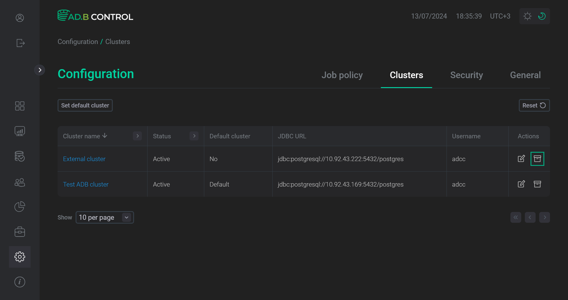 Switch to archiving a cluster