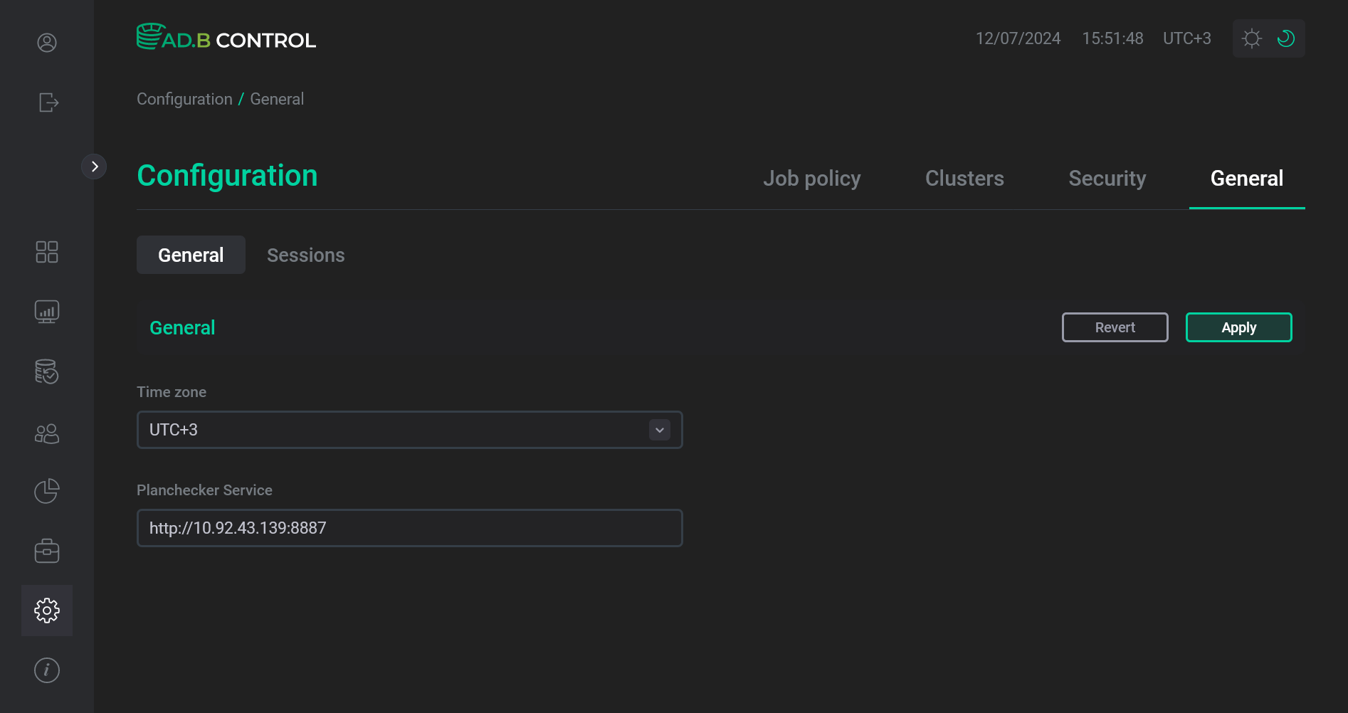 The Configuration → General → General tab