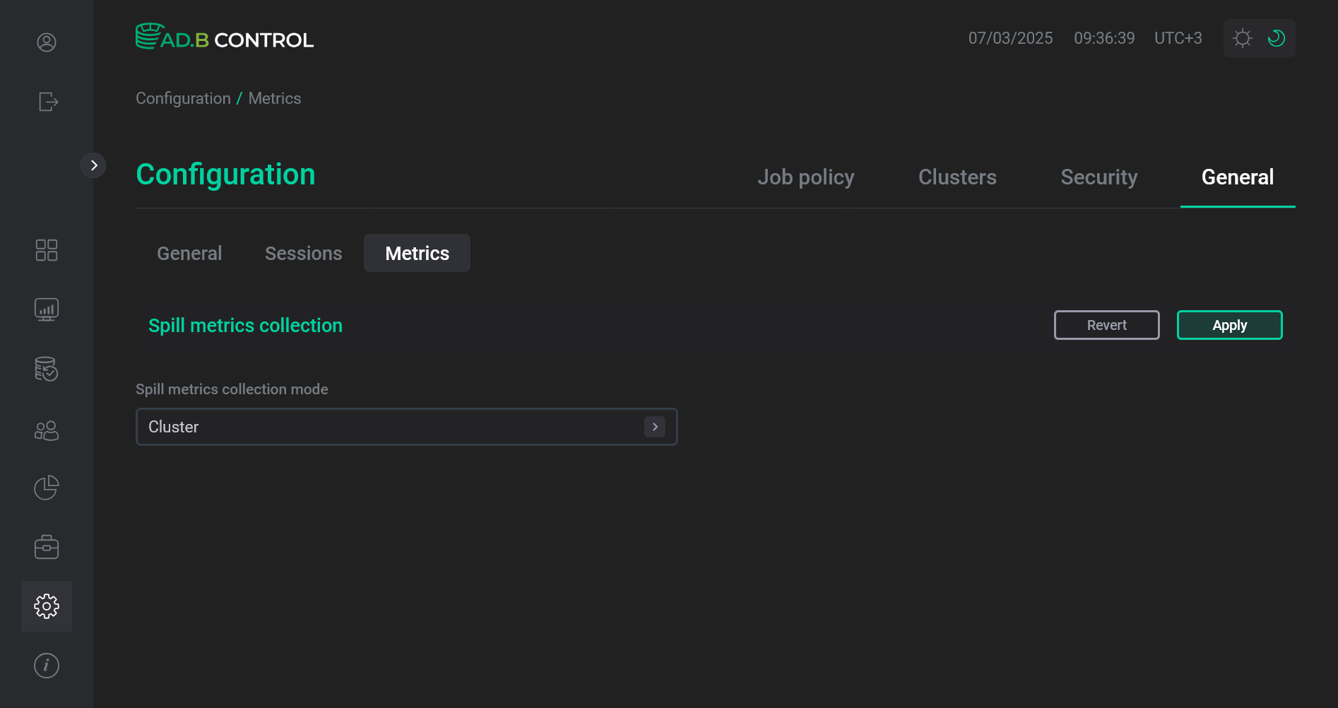 The Configuration → General → Metrics tab