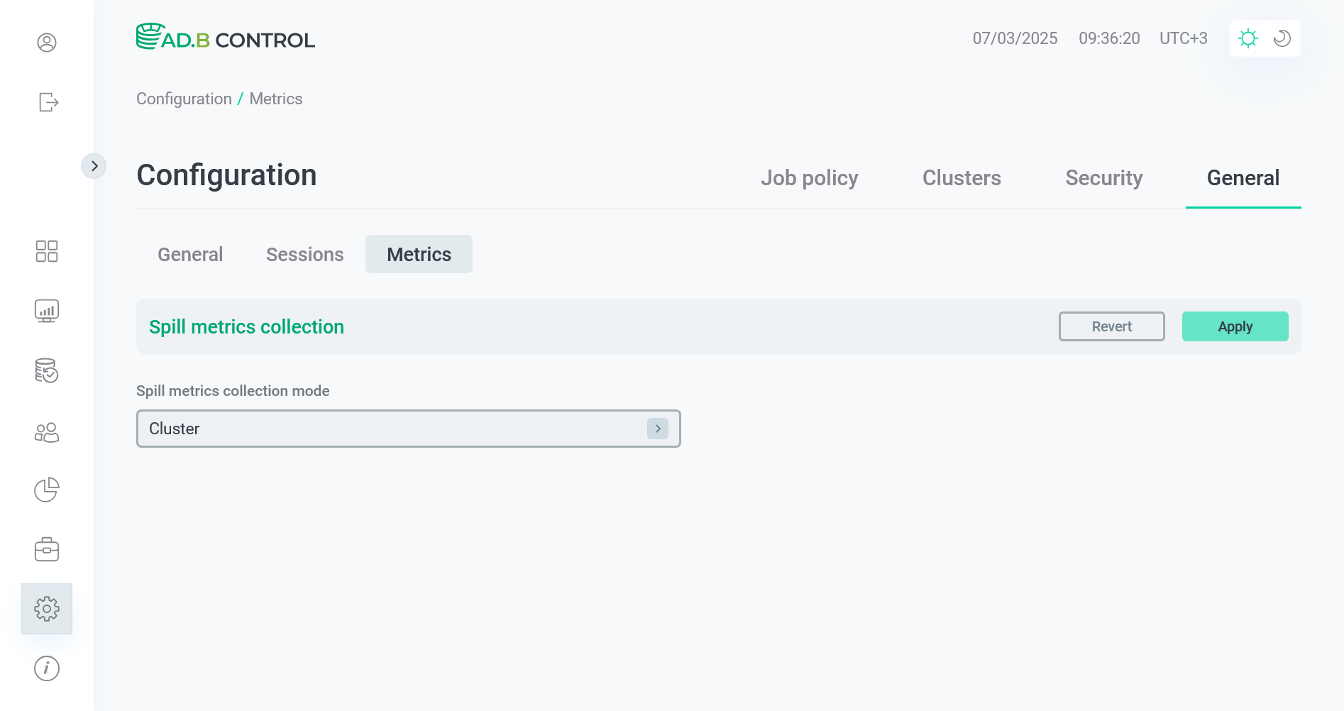 The Configuration → General → Metrics tab