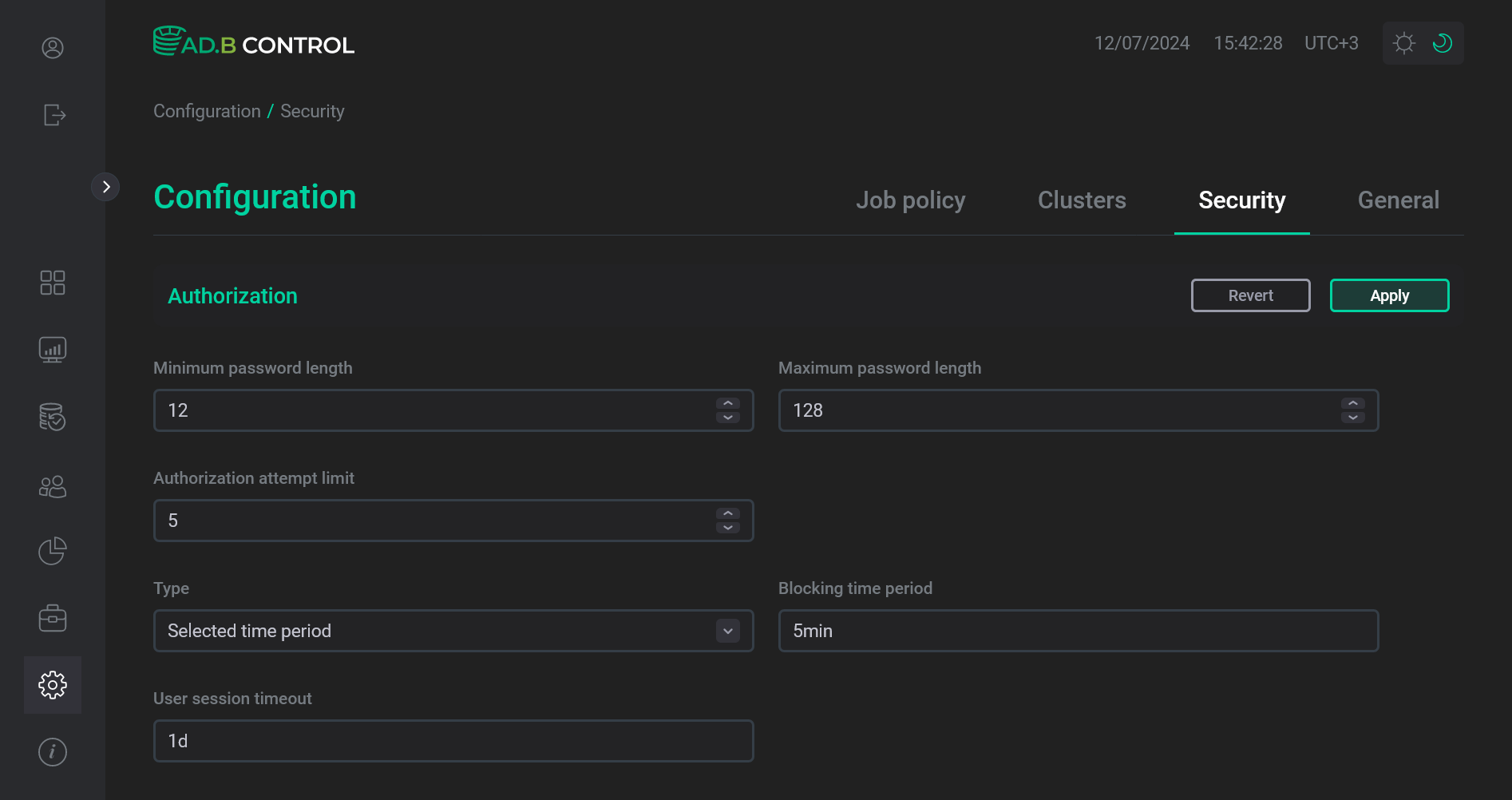 The Configuration → Security tab