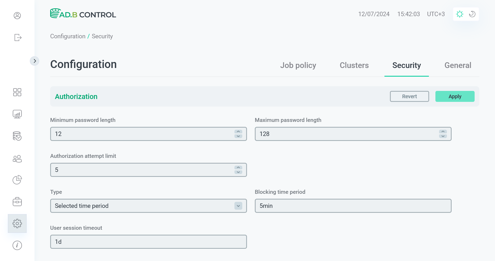 The Configuration → Security tab