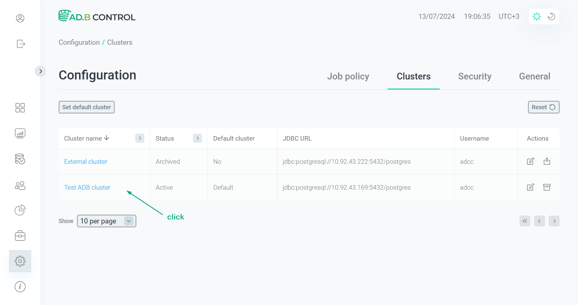 Go to the cluster configuration