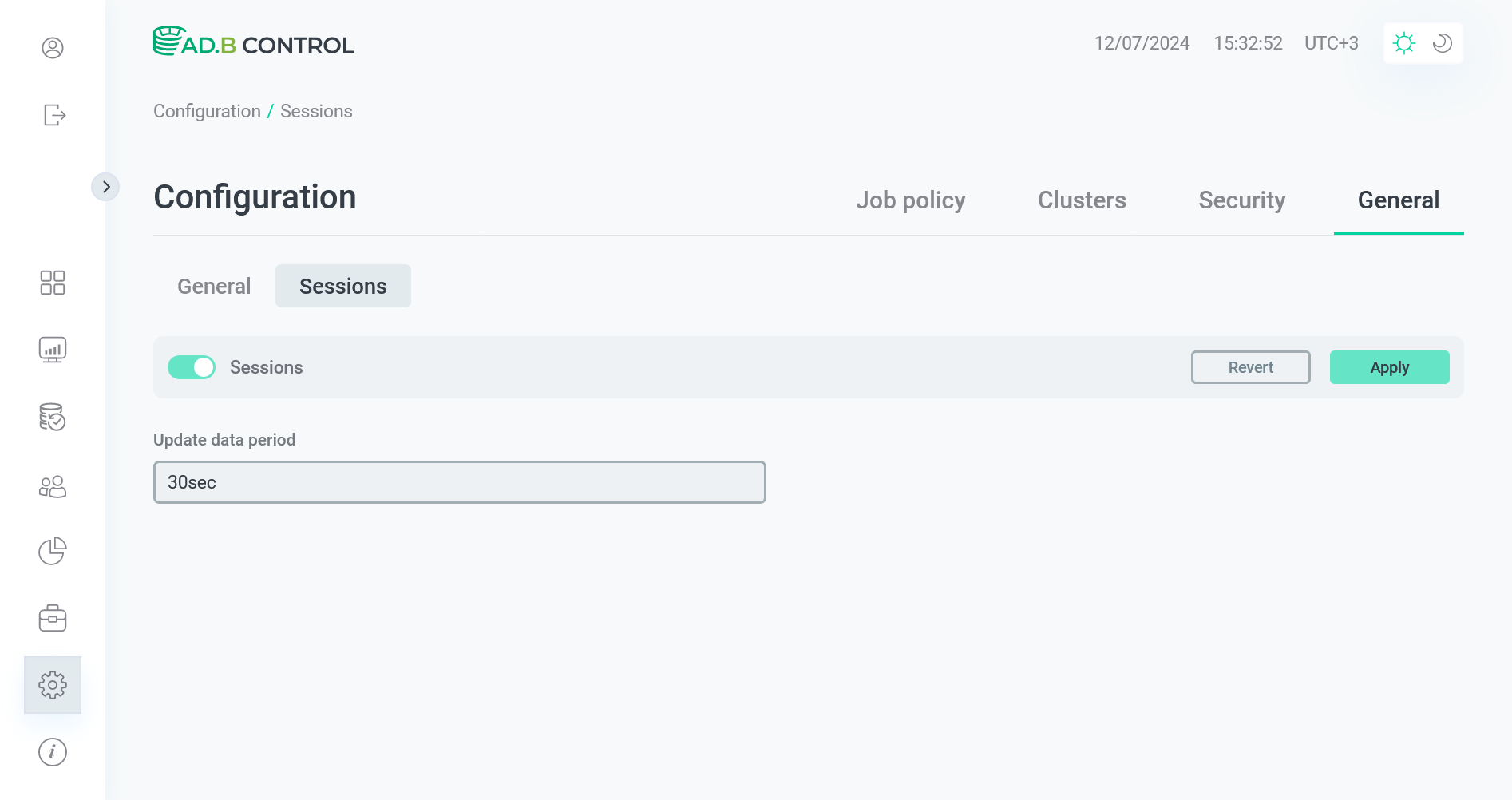 The Configuration → General → Sessions tab