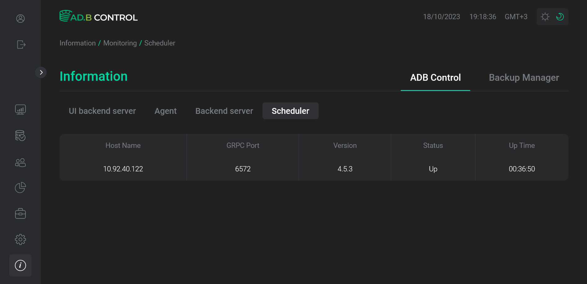 The Information → ADB Control → Scheduler tab