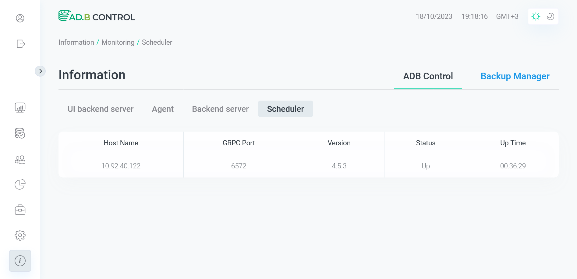 The Information → ADB Control → Scheduler tab