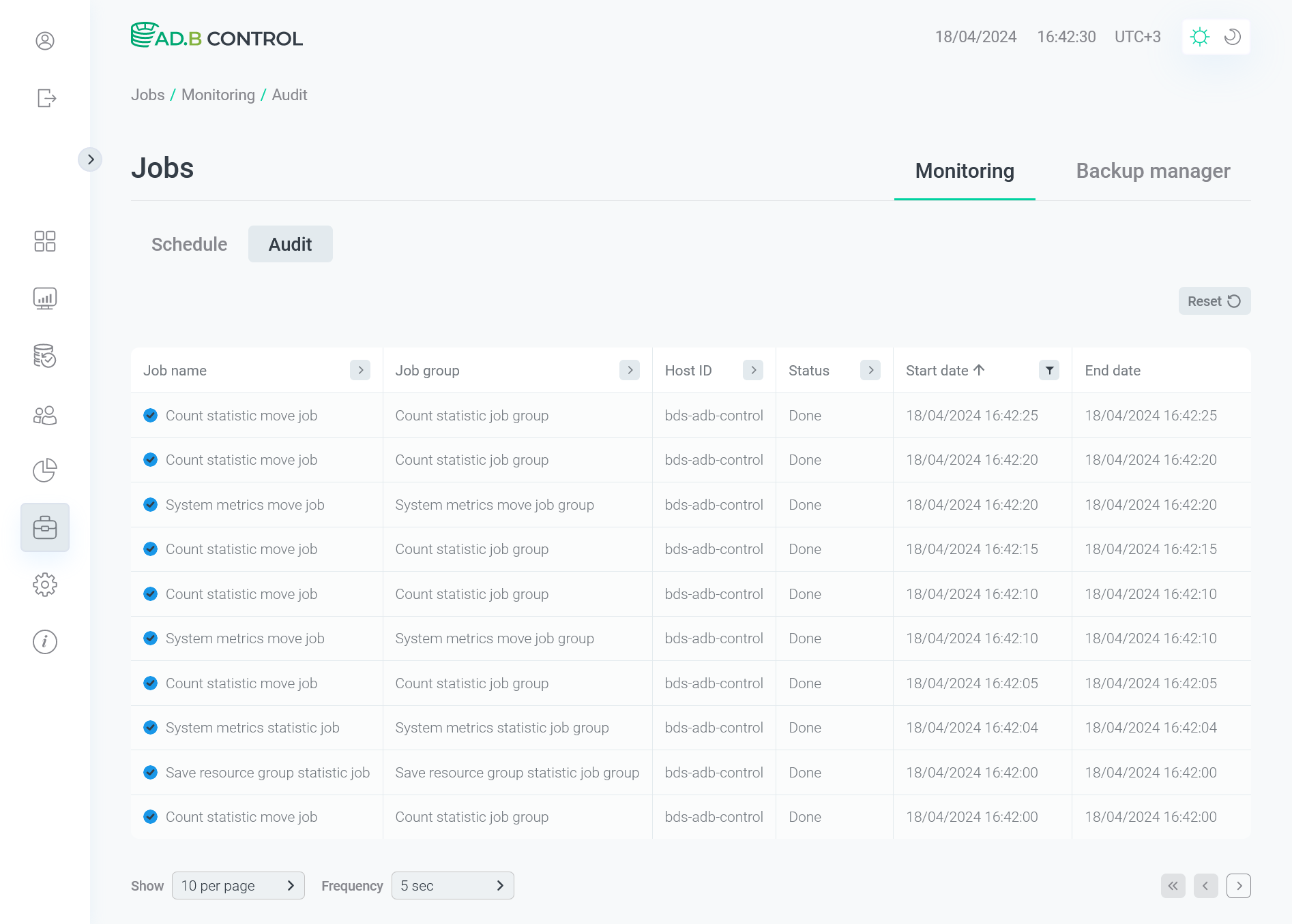 The Monitoring → Audit tab