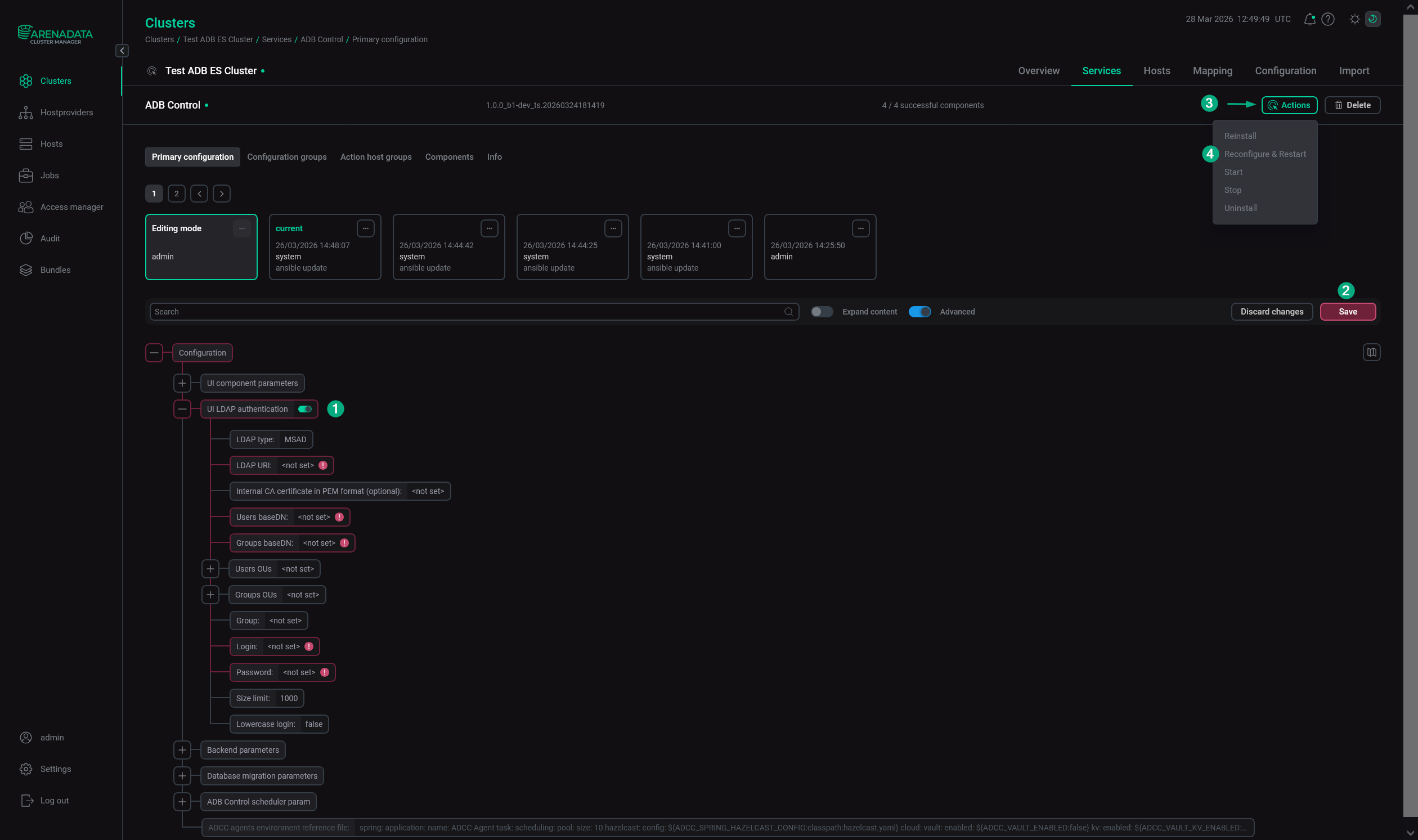 Configure LDAP authentication for ADB Control via ADCM