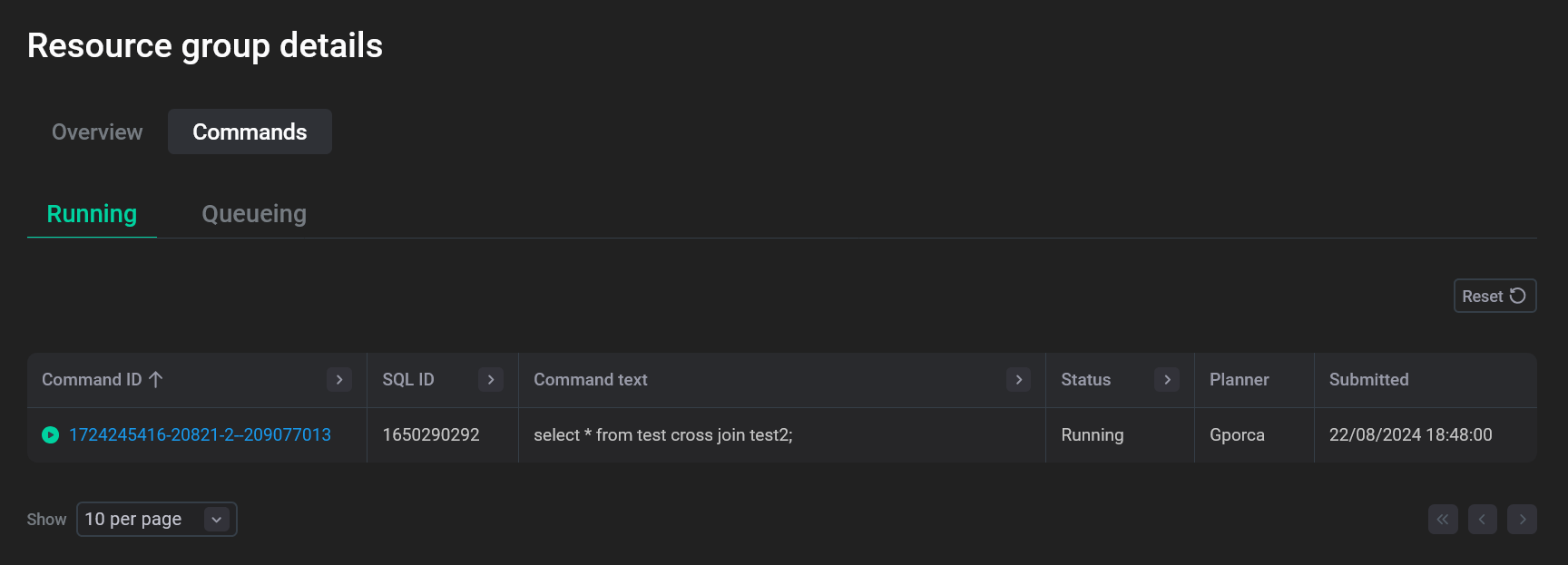 The Commands → Running section