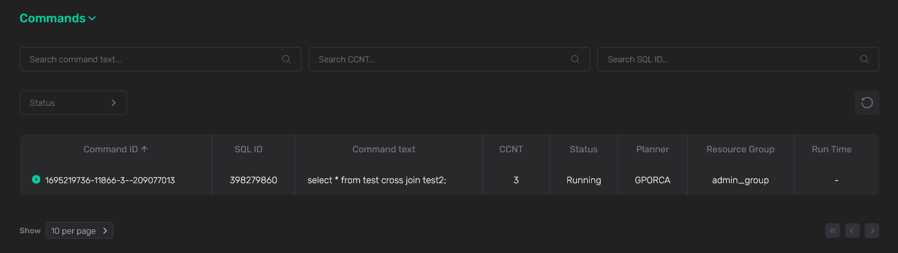 The Commands section