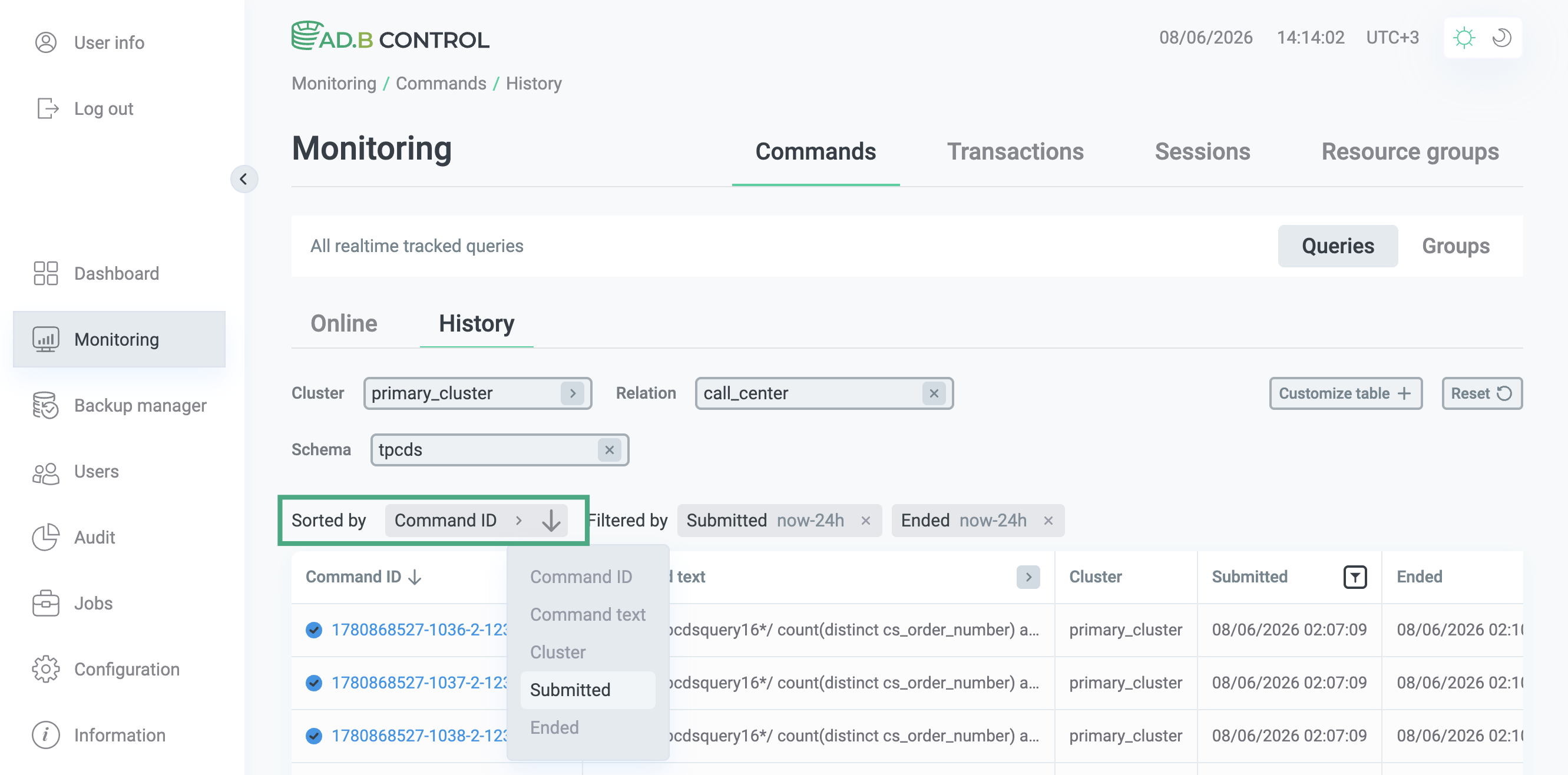Change sorting column
