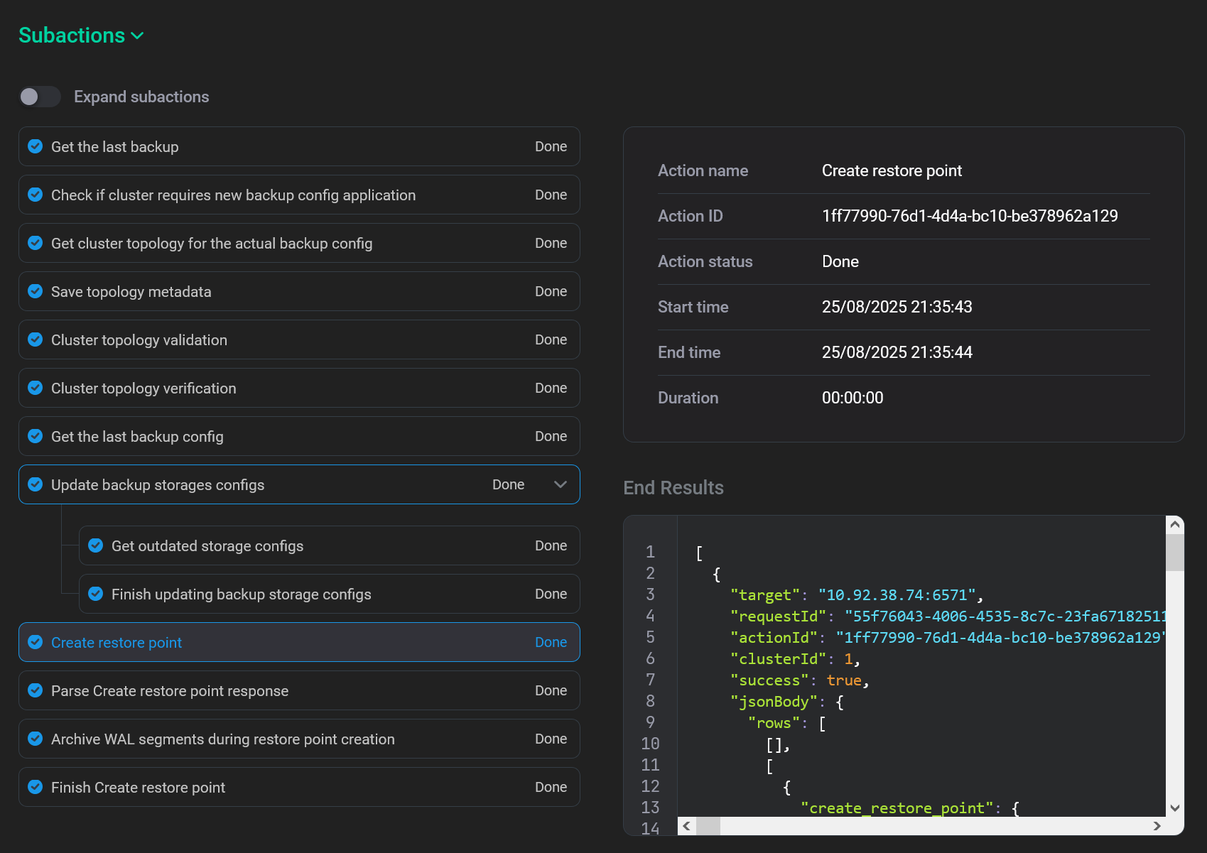 The End Results section