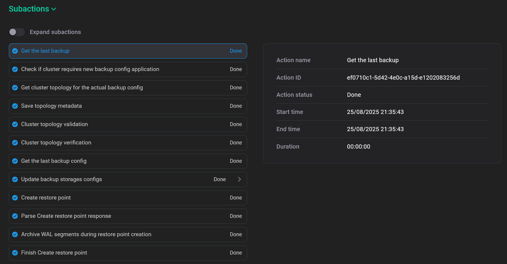 The Subactions section