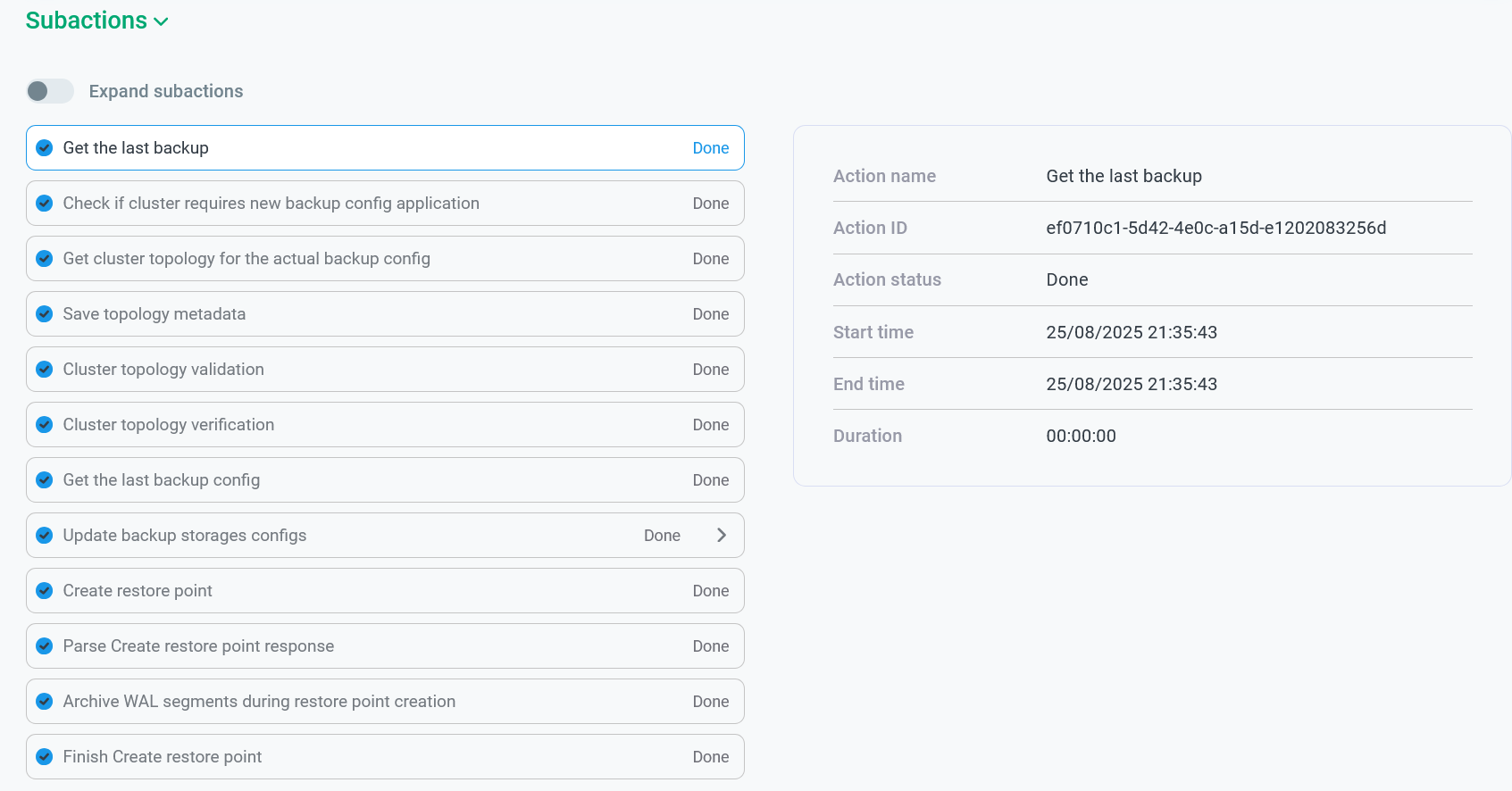 The Subactions section