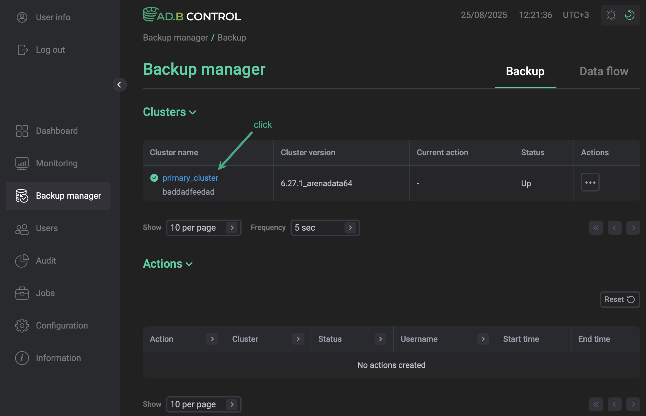 Select the ADB cluster