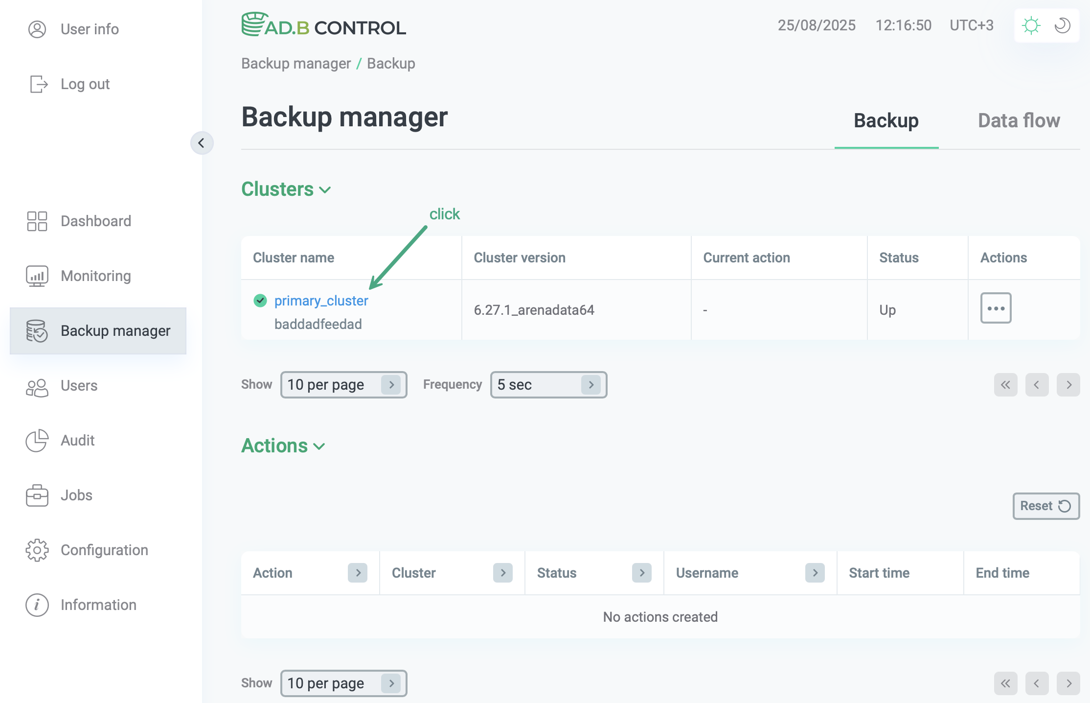 Select the ADB cluster