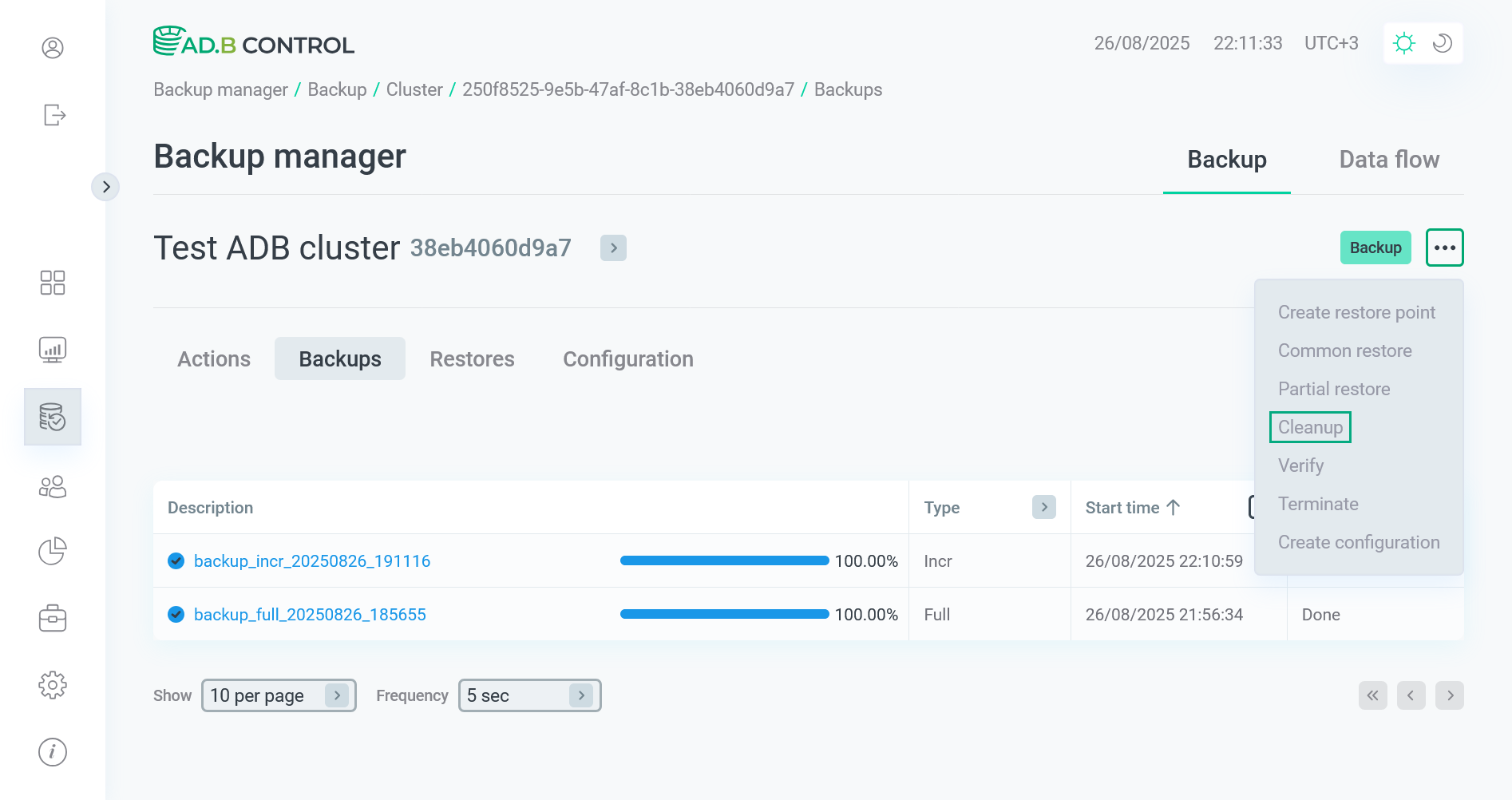 Switch to the Cleanup action