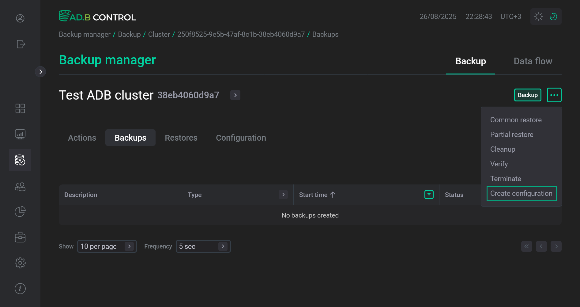 Switch to the Create configuration action