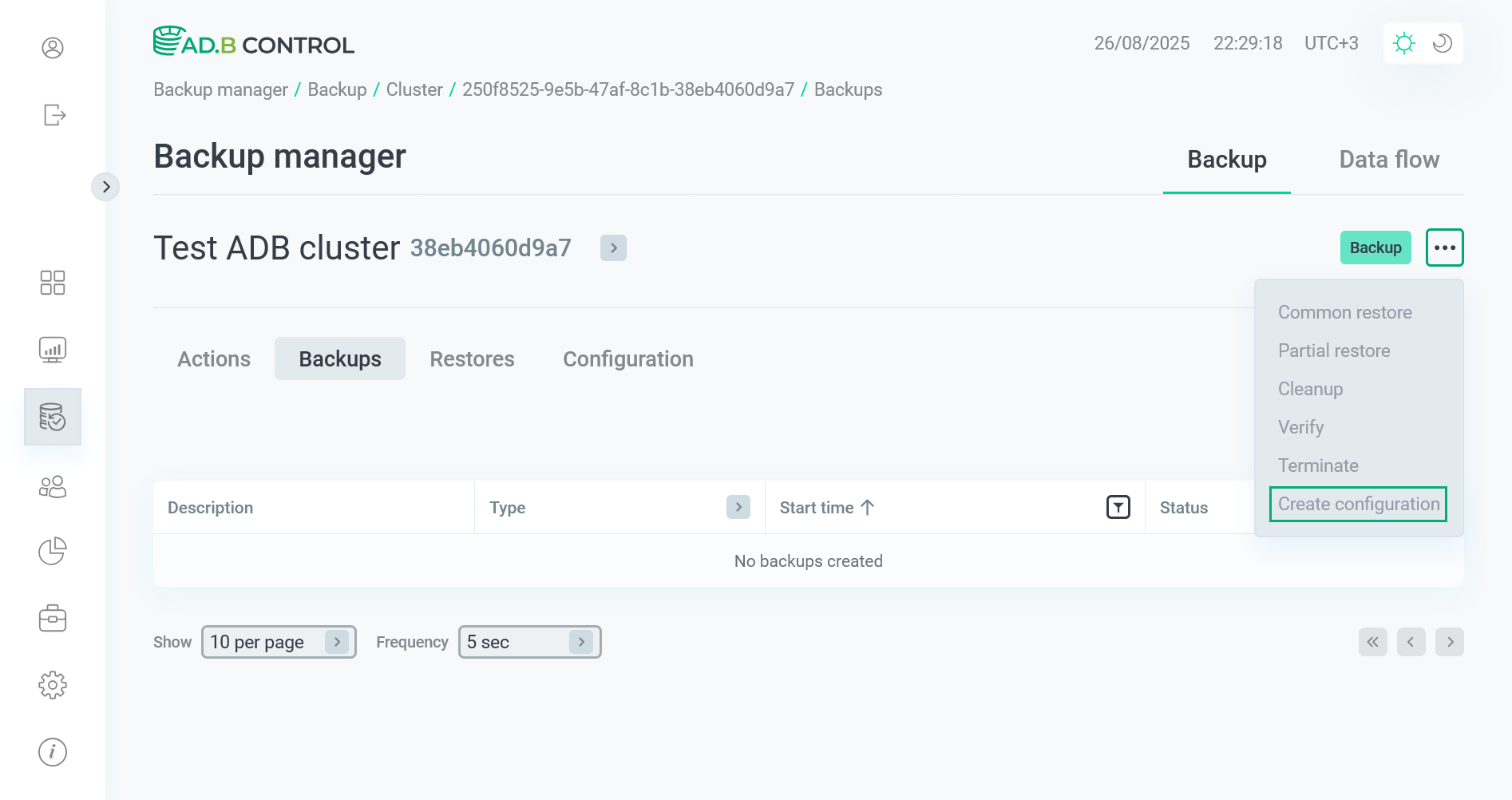 Switch to the Create configuration action