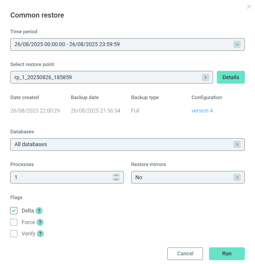 The Common restore action form