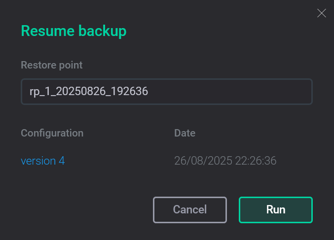 The Resume action form