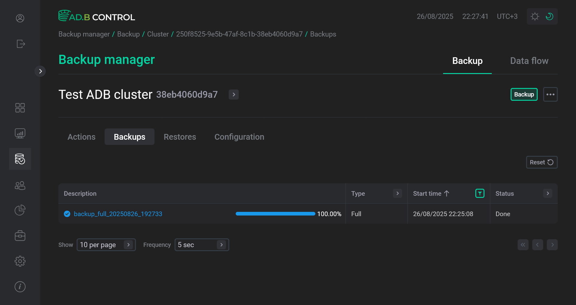 The backup status is switched to Done