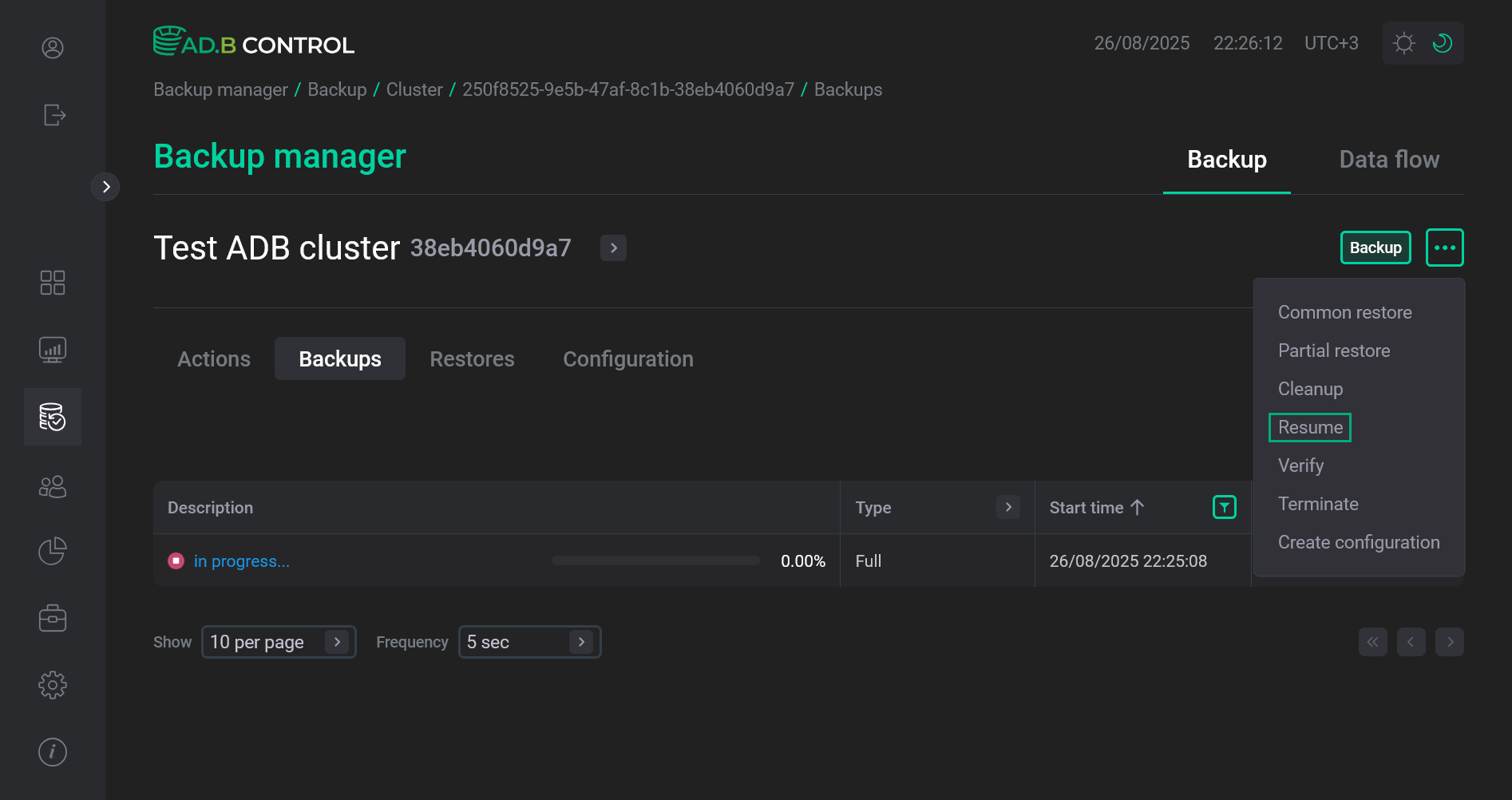 Switch to the Resume action