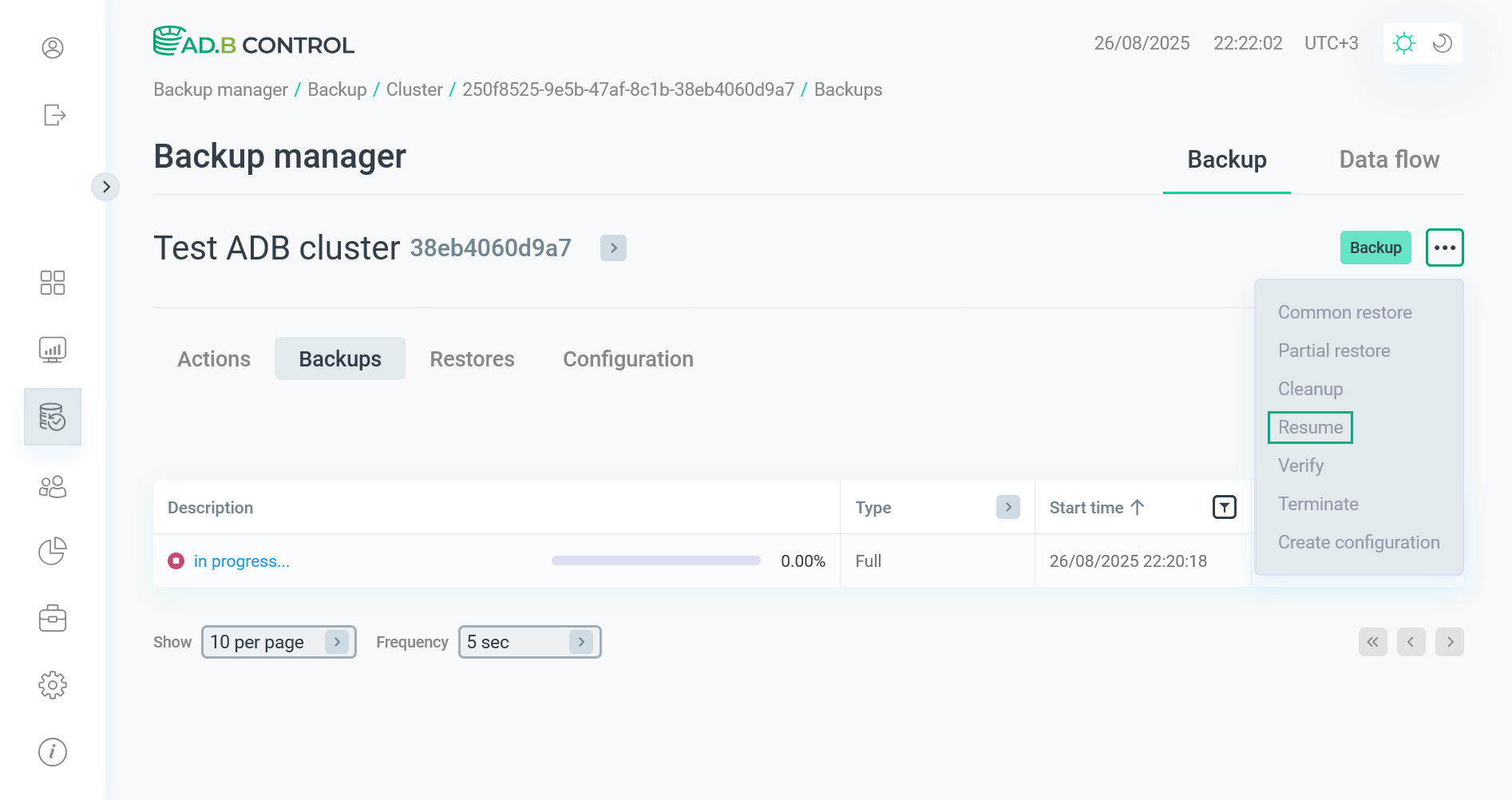 Switch to the Resume action