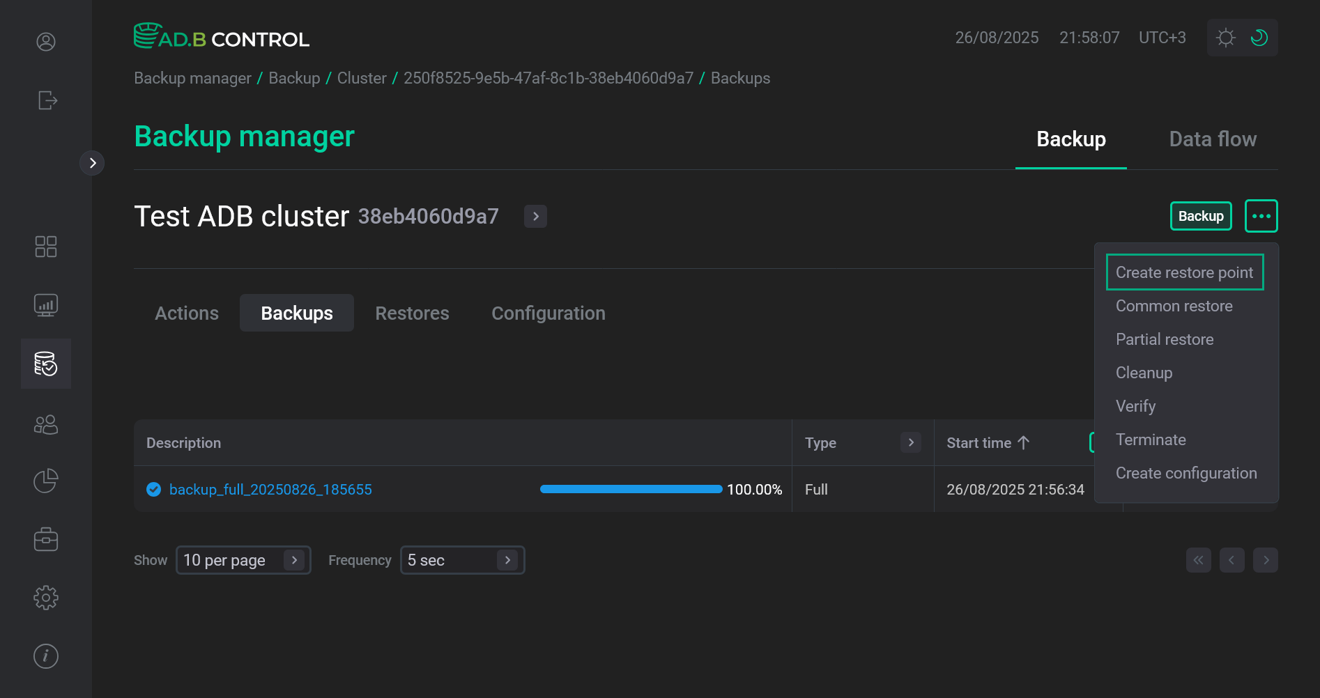 Switch to the Create restore point action