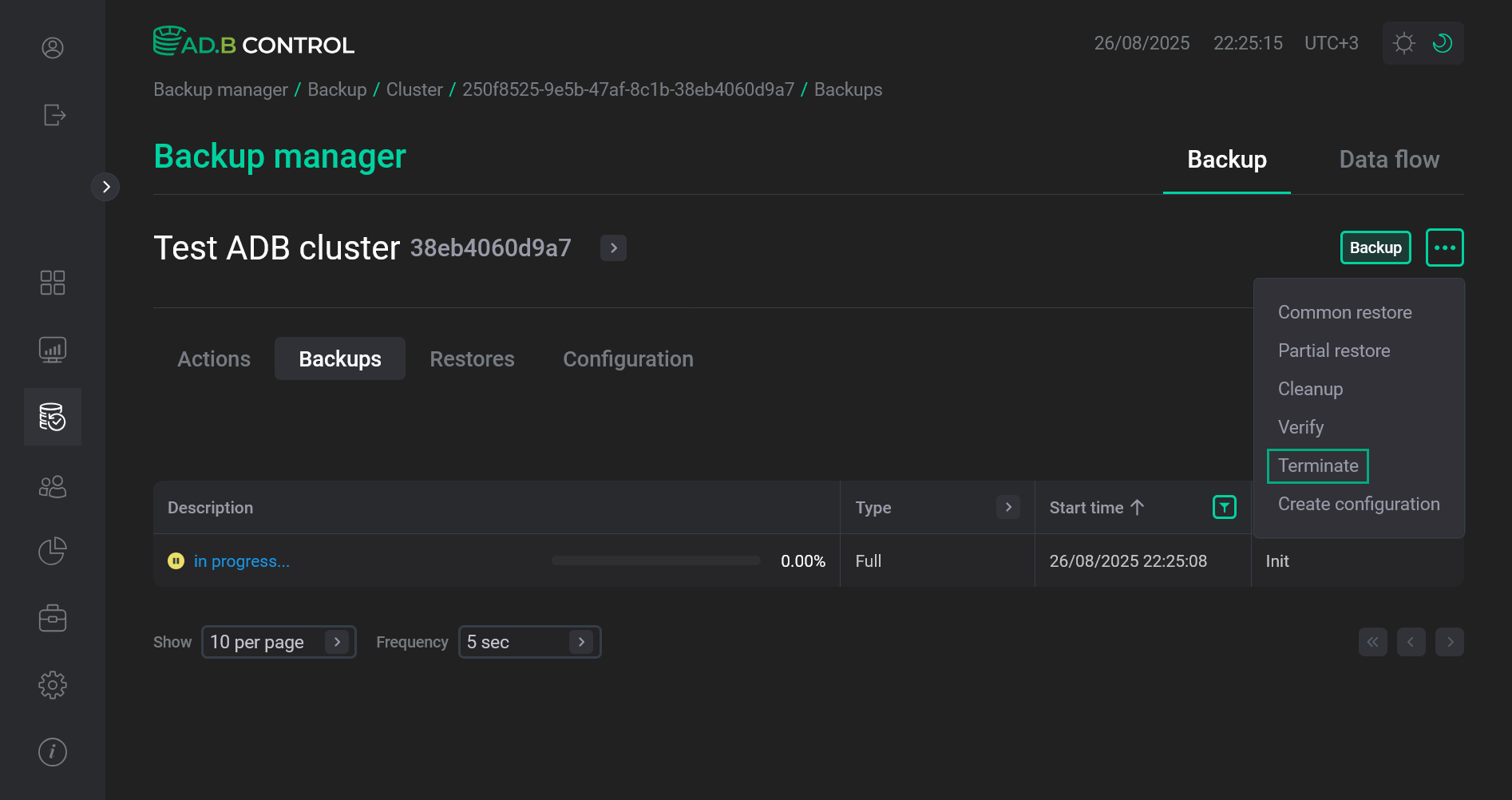 Switch to the Terminate action