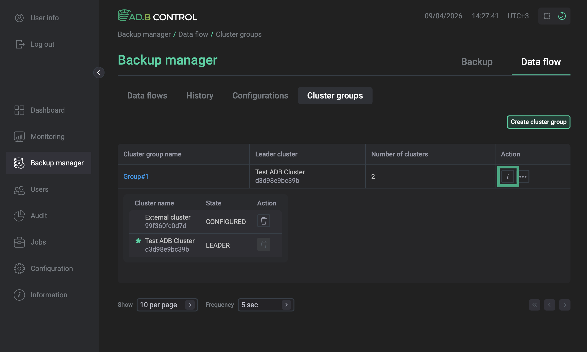 Cluster group details
