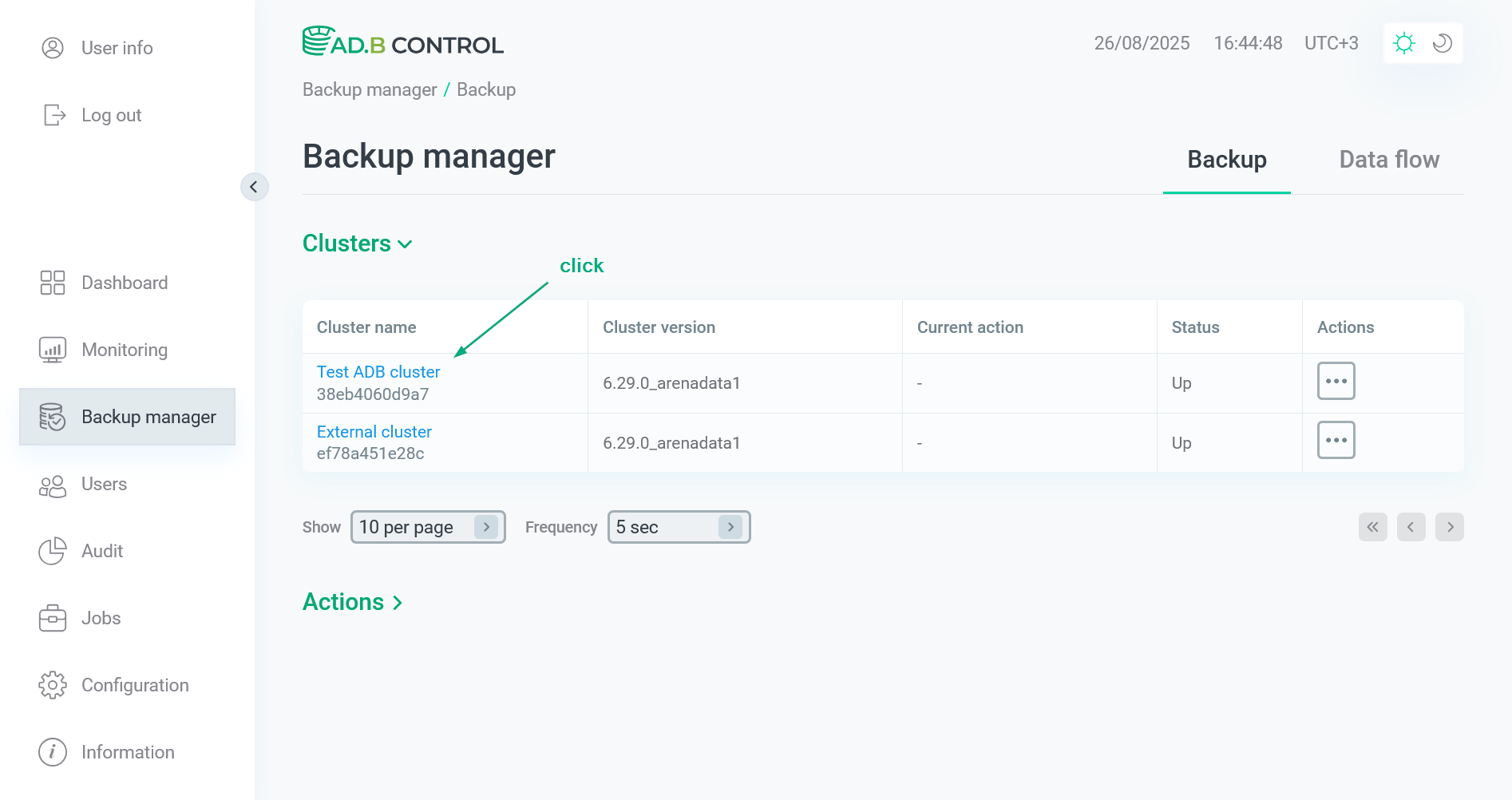 Select the ADB cluster