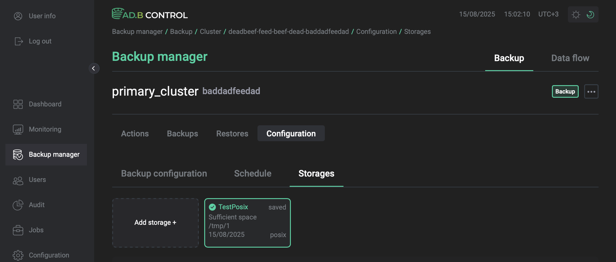 The Configuration → Storages tab
