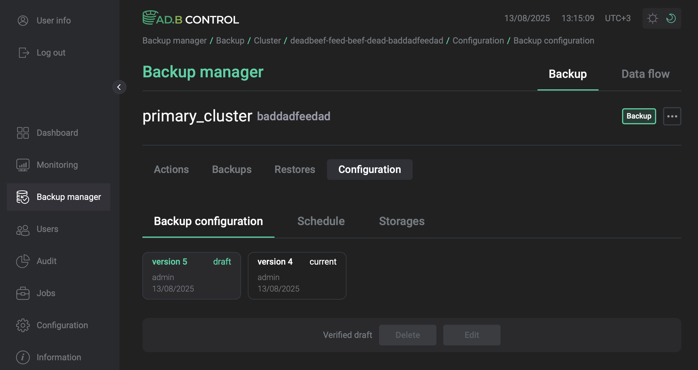 Configuration in the draft status